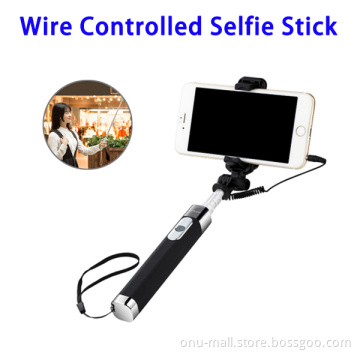 New Extendable Wired Selfie Stick Monopod with Mirror for Cell Phone